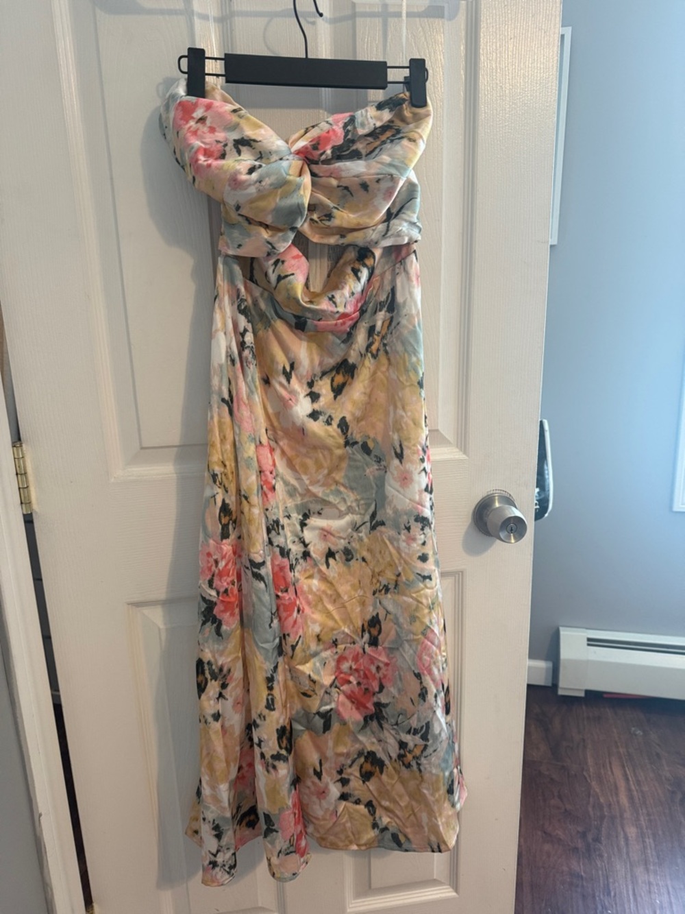 Hello Molly Strapless Floral Maxi Dress in Pastel Pink, Blue & Yellow